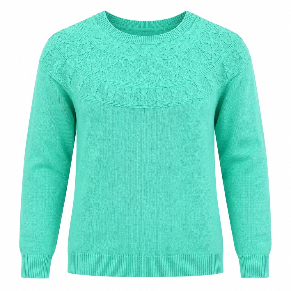 Talbots Mint Green Cable Knit Crew Neck 100% Cotton Sweater Small preppy pastel